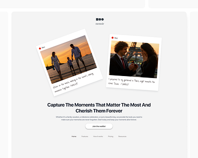 memoir landing page 3d animation design la landingpage memories minimalistic photo ui uidesign