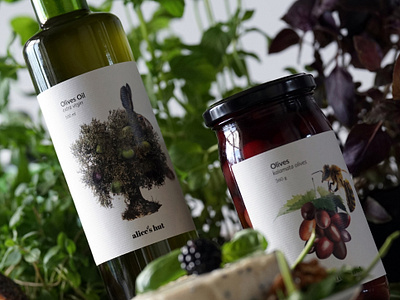 Alice's Hut | food packaging | olives oil branding design food label design package design packaging