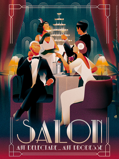 Art Deco Salon - Either to please or educate 1920s art deco champagne illustration party rich salon wealthy