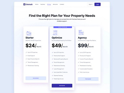 Ummah Property Management Pricing Page architecture home house icon price pricing property ui ux website