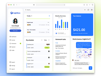 Dashboard for an education platform colors dashboard design ui