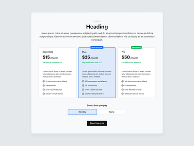 Subscription plan selector annual monthly plan selector subscription ui user experience web design