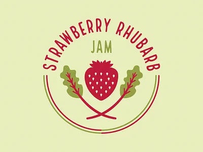 Strawberry Rhubarb Jam Graphic badge crest design enclosure fruit graphic design green healthy illustration label leaves mark nature packaging plant red rhubarb strawberry symbol vector