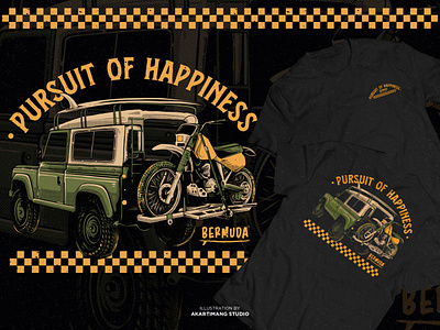 Pursuit Of Happiness clothing design digitalillustration handdrawn illustration landrover trailvintage tshirt design vintage