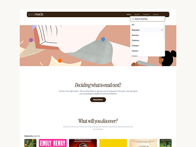 GoodReads Redesign books design goodreads illustration landingpage minimalistic redesign ui uidesign ux web