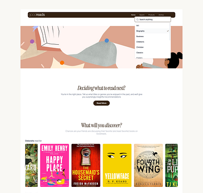 GoodReads Redesign books design goodreads illustration landingpage minimalistic redesign ui uidesign ux web