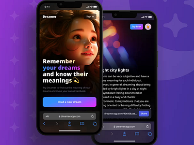DreamerApp dreams figma mobileapp product design uxui web design webapp