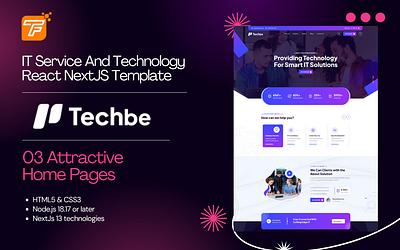 Techbe- IT Service and Technology React NextJS Template brand identity branding customizable features graphic design it service itservicetemplate modern web design portfolio showcase professional website react nextjs react template reacttemplate responsive design seamless design tech solutions techbetemplate user experience web development