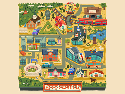 "Bogdovanich" Town Map 2d art architecture art cartoon city city map design editorial game map illustration map town vintage