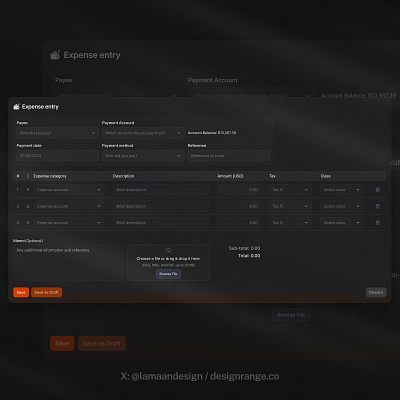 Expenses entry - Bookkeeping UI (dark) product design ui web design