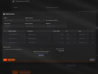 Expenses entry - Bookkeeping UI (dark) product design ui web design