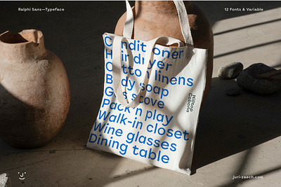 Ralphi Sans Variable Typeface bag blue branding font jurizaech mockup tote type typeface typography variable