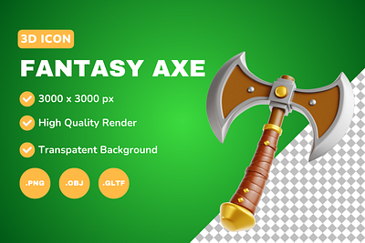 Fantasy Axe 3D Icon & Illustration 3d 3d art 3d model blender branding design icon illustration logo ui