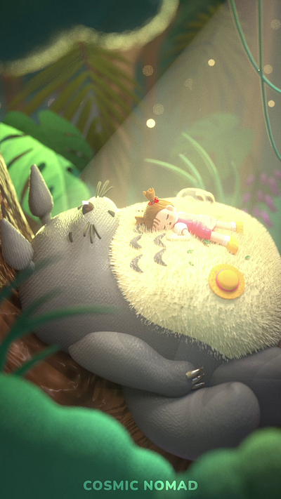 3D GHIBLI I Taking a nap on Totoro's belly in a rainy forest🌲 3d 3dart 3dcharacter 3dmodeling animation branding character cute design graphic design illustration loop motion graphics nature