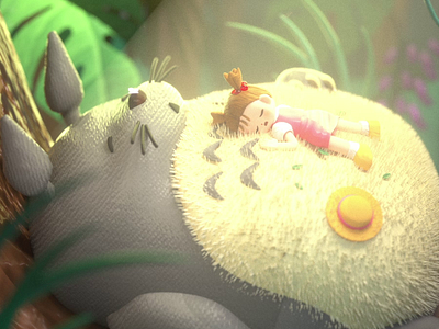 3D GHIBLI I Taking a nap on Totoro's belly in a rainy forest🌲 3d 3dart 3dcharacter 3dmodeling animation branding character cute design graphic design illustration loop motion graphics nature