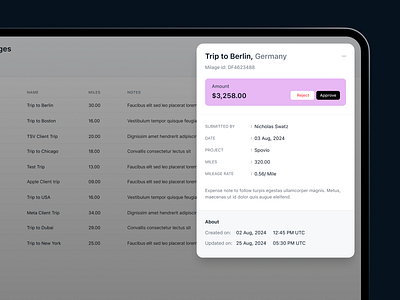 Expense Summary amount branding clean dark ui dashboard design modal box my mileages popup product service ui uiux ux web web app