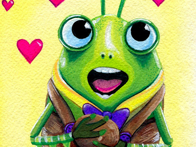 Ethical Bug Valentine | Gouache Paint Illustration animal art art prints artist artwork card commission freelance gouache illustration illustrator nature paint painting pinocchio puss in boots shrek valentine wall art watercolor