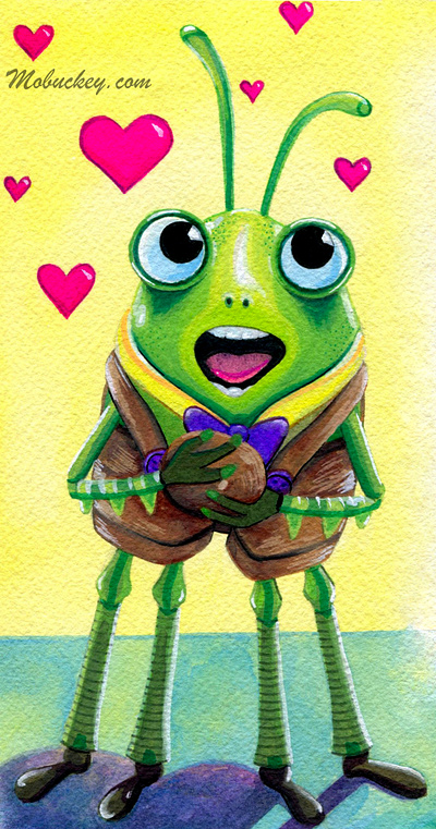 Ethical Bug Valentine | Gouache Paint Illustration animal art art prints artist artwork card commission freelance gouache illustration illustrator nature paint painting pinocchio puss in boots shrek valentine wall art watercolor