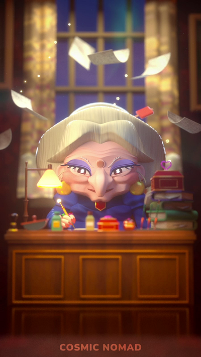 3D ASMR I Yubaba's Study with Wooden Desk and Magic Items📖 3d 3dart 3dcharacter 3dmodeling animation branding c4d character cute design ghibli graphicdesign illustration