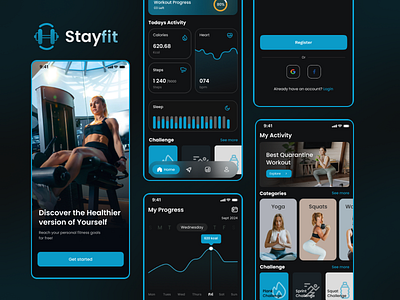 Stayfit - A Fitness App dark fitnessapp ios logo mobiledesign mobileui stayfit trending ui ux