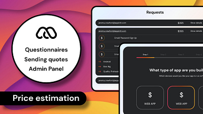 App Cost Calculator - 3 Styles - No code Web Template admin panel bubble bubble io bubble.io design estimation mindforapps no code price questionnaires quote template theme ui ux website