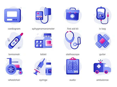 Medical 2D Icons Animation 2d ambulance animation audio cardiogram first aid kit flat guitar icons illustration iv bag medical icons motion sphygmomanometer stethoscope syringe tablet thermometer wheelchair