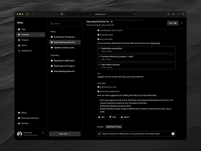 Vexa Meeting Assistant: Chat ai assistant call recording chat copilot dark llm meeting assistant mono shadcn ui vercel