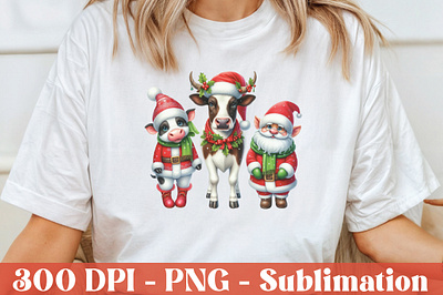 Watercolor Christmas Santa Cow Clipart greeting