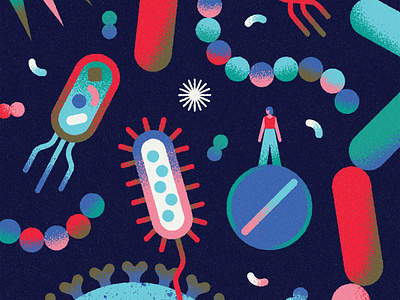 Superbugs abstract antibiotics bacteria biology blue branding cells design flat geometric germs illustration medical medicine minimal people science texture vector virus