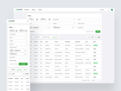 ALLWIN Activity App Report page admin dashboard analytics report business report clean design dashboard ui data dashboard data insights data visualization filter options interactive filters minimalist ui mui report design ui components user interface ux design web app design