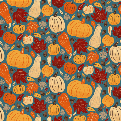 Autumnal pattern collection autumn design drawing challenge fall female illustrator hand drawn illustration pattern pattern collection procreate pumpkins repeating pattern