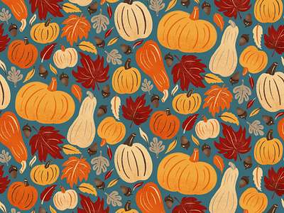 Autumnal pattern collection autumn design drawing challenge fall female illustrator hand drawn illustration pattern pattern collection procreate pumpkins repeating pattern