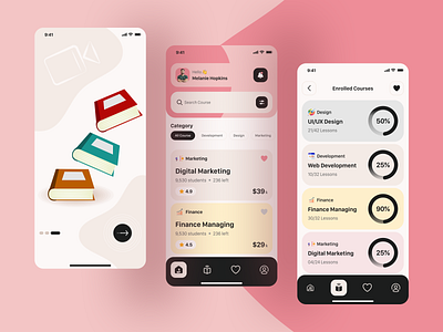 E-learning Mobile App Design application clean course courses e learning education learn learning app learning platform lesson mobile application mobile design modern design online class online education skills study tutors uiux university