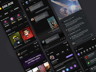 Music & Events artist calendar chat events groups music profile reels schedule ui ux wallet