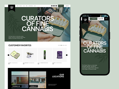 The Flower Shop Direction agency arizona branding cannabis dispensary ecommerce green grid grid layout interface mobile mockup products ui utah ux web design website weed