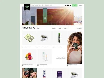 The Flower Shop Product Listing Desktop arizona branding cannabis collection design dispensary ecommerce green grid grid layout interface lifestyle listing mockup products ui utah ux web design weed