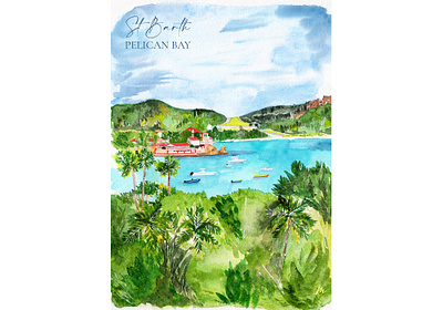 Watercolor of Saint-Barth: Pelican Bay // Illustration aquarelle art drawing illustration painting