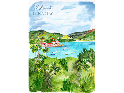 Watercolor of Saint-Barth: Pelican Bay // Illustration aquarelle art drawing illustration painting