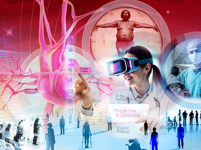 The Future of Healthcare: A Digital Vision aiindesign augmentedreality béziercurve conceptart creativecomposition datavisualization designprocess futuristicdesign graphicdesign healthcaredesign humancentereddesign interfacedesign medicalillustration pentool photoshop techart uiuxdesign vrdesign