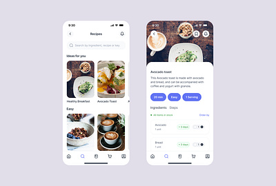 Food recipe App - Search, detail & calendar Screens app design app ui mobile mobile ui ui ui design ux ui