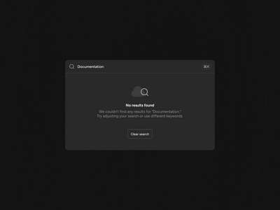 Search empty state cmd k commandk ctrl k dark mode design exploration empty state figma no data product design quick search saas search bar search component search empty state search field search menu search modal ui ux web design