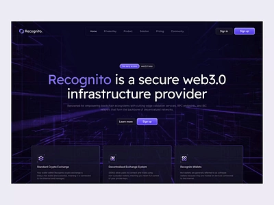 Recognito web3 Landing page design animation darkmode framer design framer expert framer website infrastructure landing page landing page design minimal security service web 3.0 website web design web3 web3 landing page web3.0 website design website development