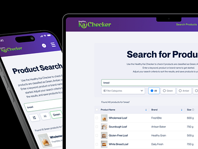 The Healthy Kai Checker: Product Search data table digital product design food food tech health health tech healthy food interface mobile app product design product search purple search ui ux ux design