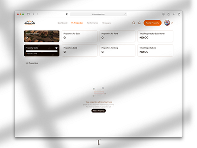 Empty state for My properties page on Real Estate Dashboard buttons cards clean dashboard design empty imagery navigation orange presentation progress bar real estate saas shots state ui ui design ux ux design white