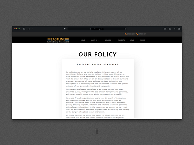 Our Policy web page for Eastline Energy design environment health ilustration industry mockup mono oill policy presentation saas safety shadow shots skeumorphism ui ui design ux ux design web