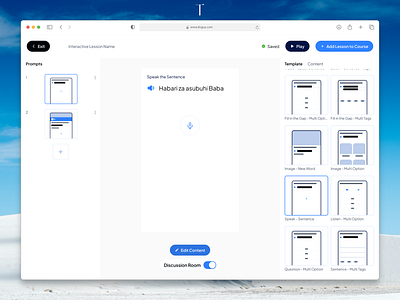 Interactive Lesson Builder for Lingua Admin Dashboard. agents blue builder clean content dashboard illustration interactive language lms management presentation saas shots system ui ui design ux design web white