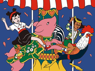 Let's go on a merry-go-round! Illustration artwork character drawing fun graphic design illustration korean merrygoround themepark