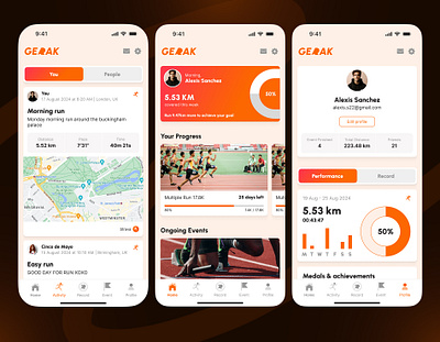 GERAK redesign: running🏃 tracker & event📅 finder app active app design event mobile app redesign running sport ui uiux ux