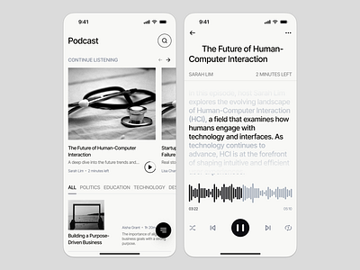 News Mobile App Design - Podcast Player Page app design audio editorial information ios listening media medium mobile app news news app playlist podcast podcast app design podcast list podcast player product design read story uiux