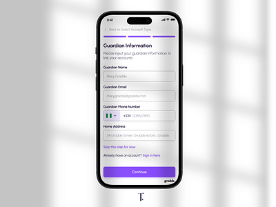 Sign Up for Guardians in Gradde clean design flag form iphone login mockup number phone presentation purple saas shadows shots sign up signup ui ux ux design white